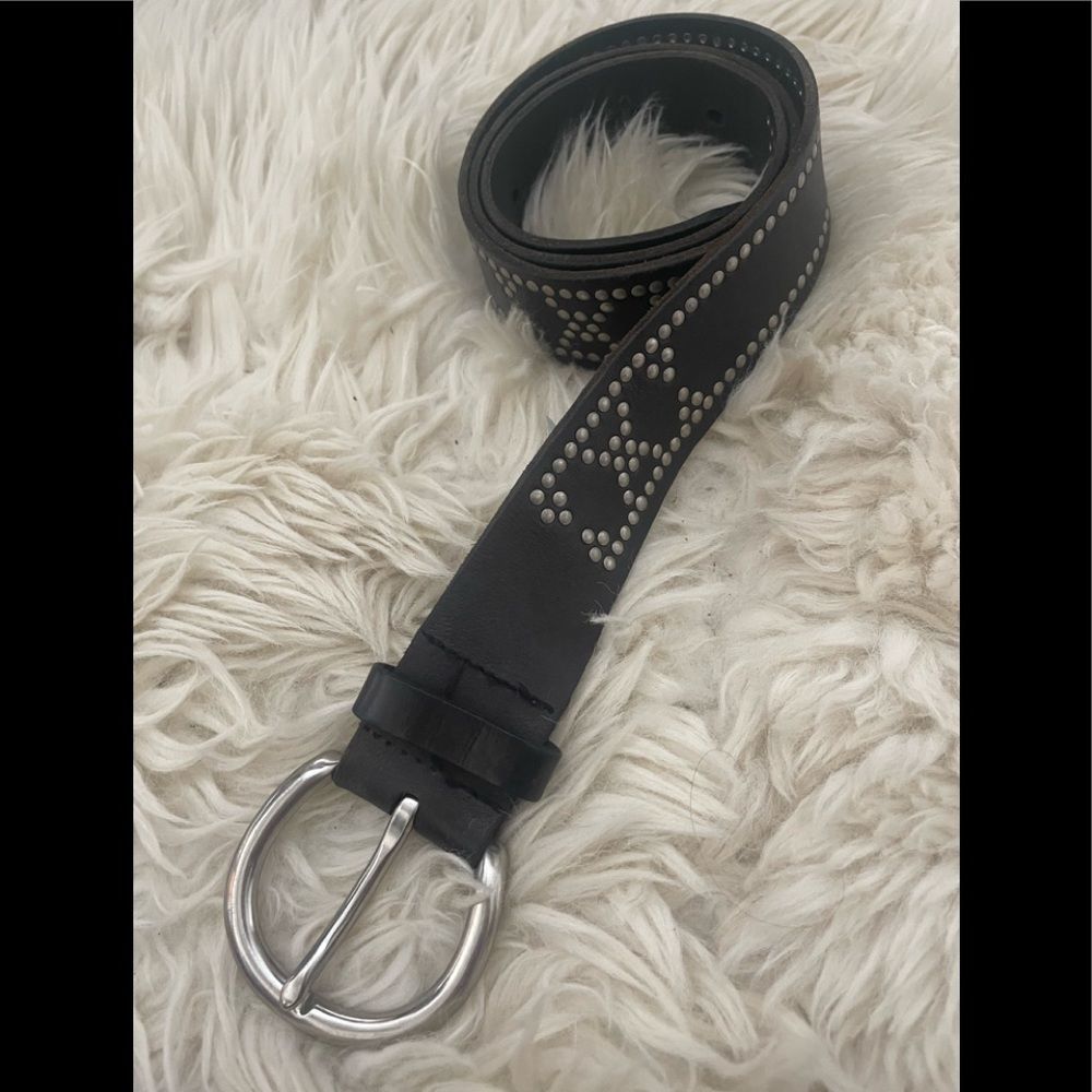 Vintage Fossil silver studded black leather belt